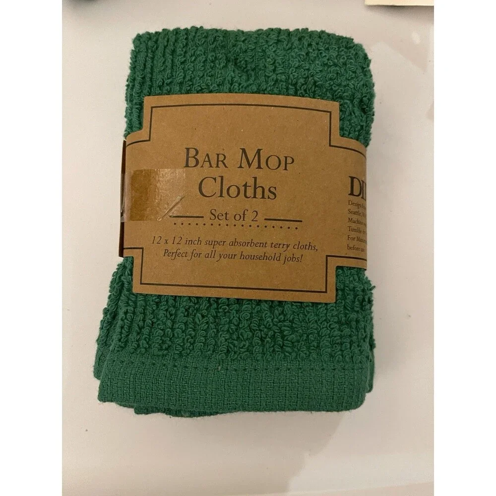 Lot Of 2 Design Imports DII Bar Mop Dishcloth Kelly Green 4 Total 12 in x 12 in